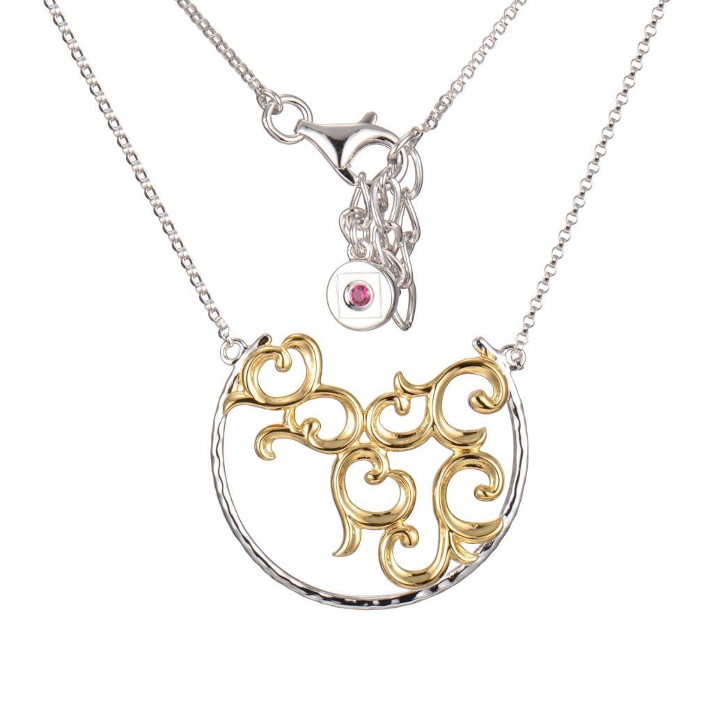 NR0LAYM-2T Florabella Crescent with Vines Two Tone Necklace