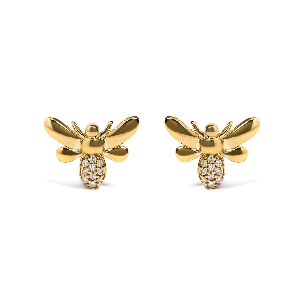 10K Yellow Gold Diamond Accented Bumble Bee Stud Earring (H-I Color, I1-I2 Clarity)