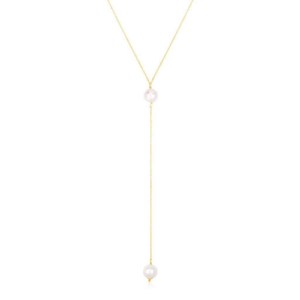 14k Yellow Gold Lariat Necklace with Pearls