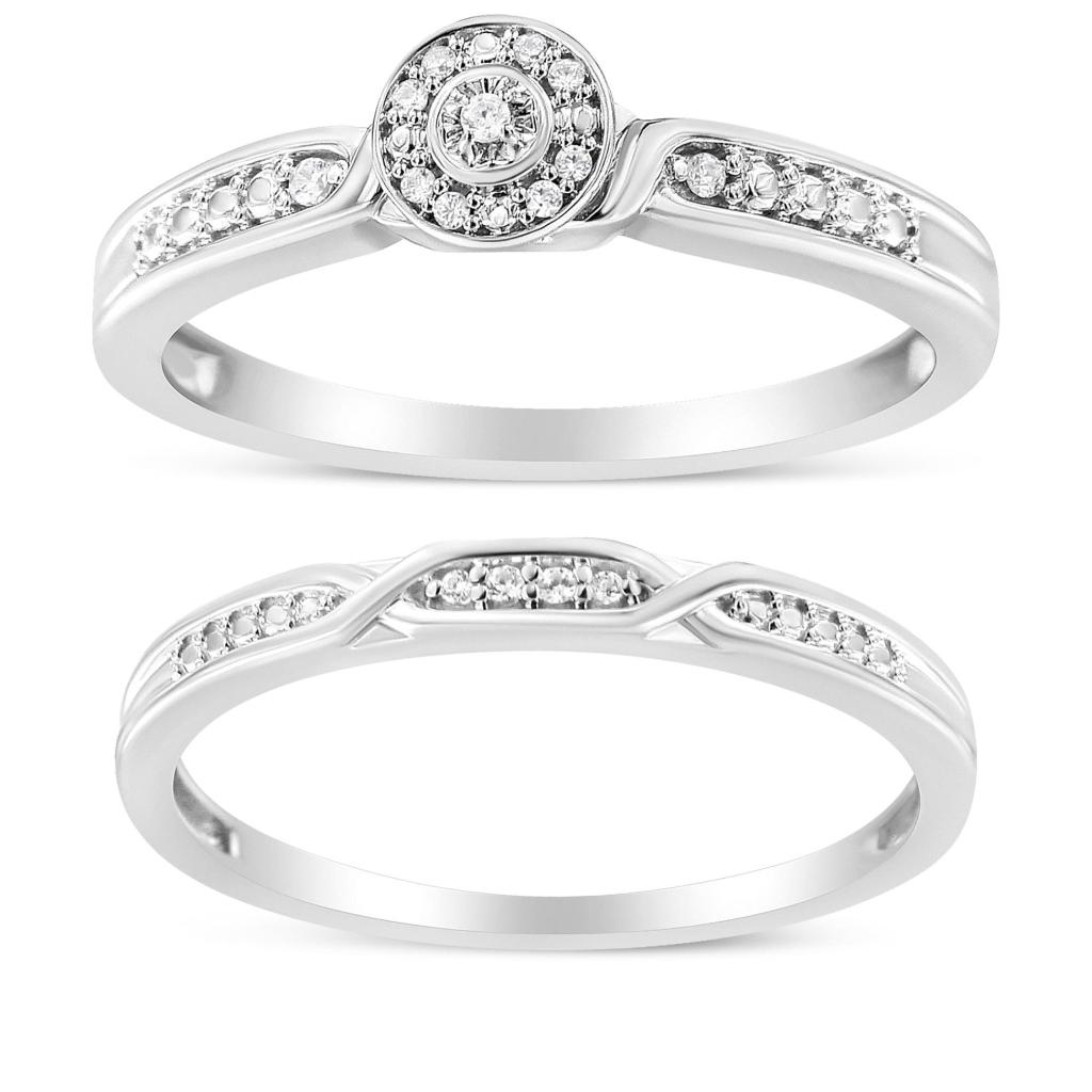 .925 Sterling Silver Diamond Accent Frame Twist Shank Bridal Set Ring and Band (I-J Color, I3 Clarity) Ring Size-8.0