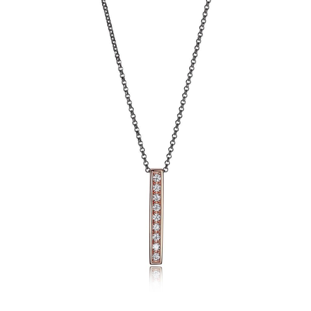 NR0LBCR-2T Horizon Cubic Zirconia Vertical Bar Two Tone Necklace