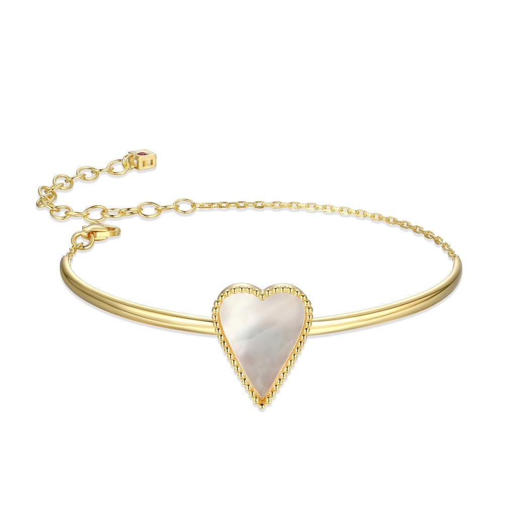 B31LAPEA-Y Long Love Mother of Pearl Heart Bnagle Bracelet