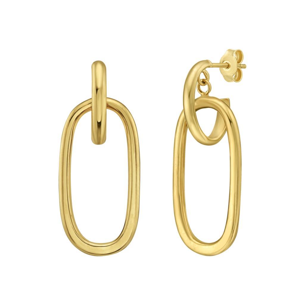 14K Yellow Gold Polished Oval Linked Hoop Earrings