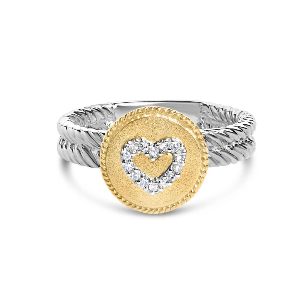18K Yellow Gold Plated .925 Sterling Silver Diamond Heart Ring with Satin Finish (I-J Color, SI1-SI2 Clarity) Ring Size-8.0