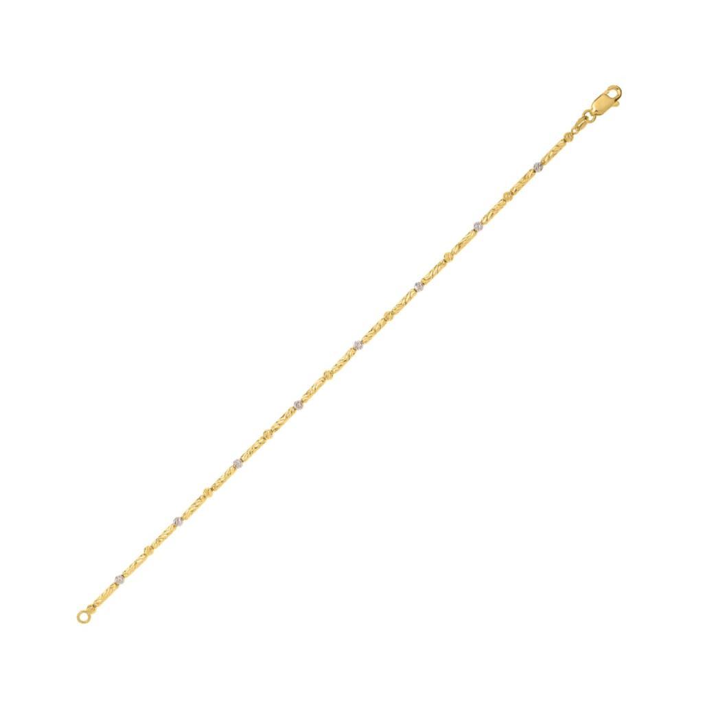 Two Tone Bar and Bead Necklace in 14K Gold (1.70 mm)