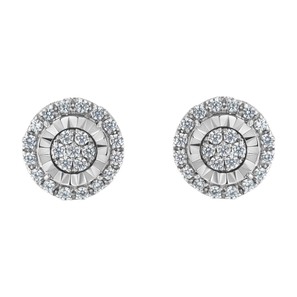 Sterling Silver Diamond Cluster Earrings (1 cttw, I-J Color, I2-I3 Clarity)
