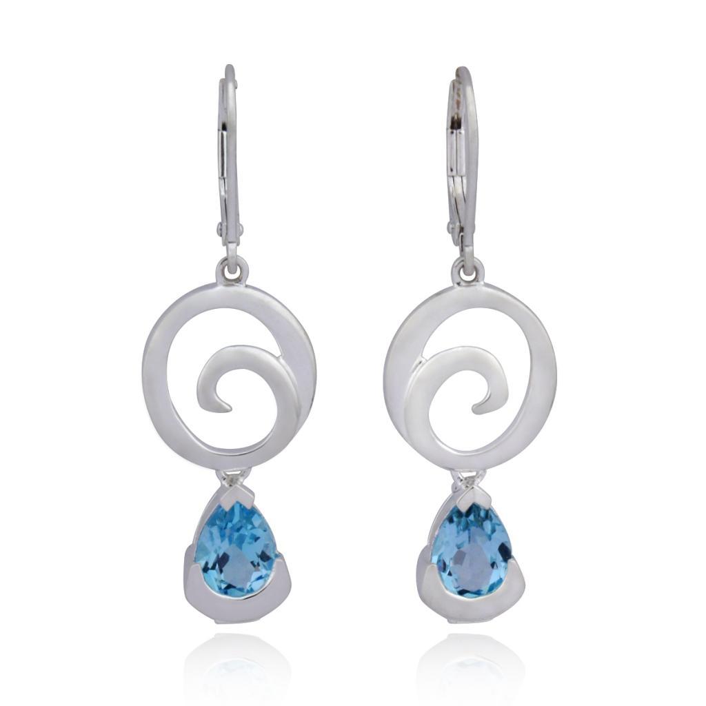 E62LA2Q-W Pizzazz Sky Blue Topaz Swirl Lever Back Earrings