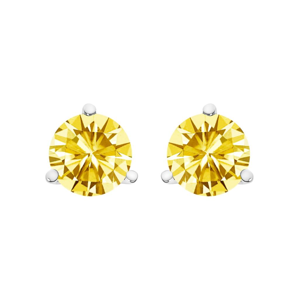 14K Gold 3-Prong Martini Set Yellow Lab Grown Diamond Solitaire Stud Earrings