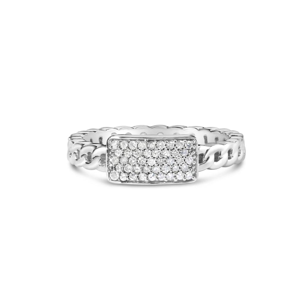 .925 Sterling Silver 1/5 Cttw Diamond ID and Cuban Link Band Ring (I-J Color, I2-I3 Clarity) Ring Size-7.0
