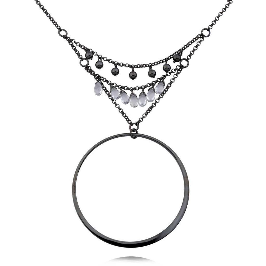 N60LACT-GM Elusive White Crystal and Large Circle Necklace