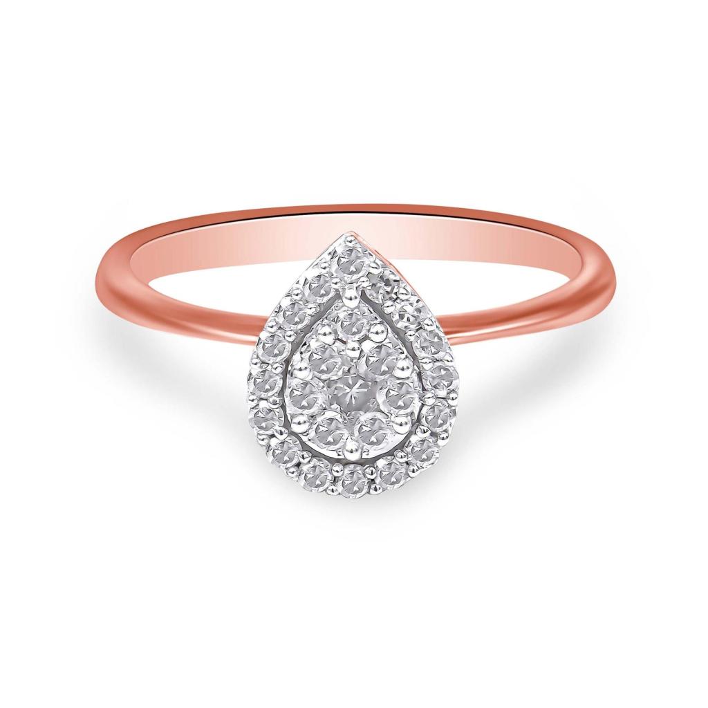 10K Rose Gold 3/8 Cttw Round-Cut Diamond Pear Promise Ring (I-J Color, I2-I3 Clarity) Ring Size-6.0
