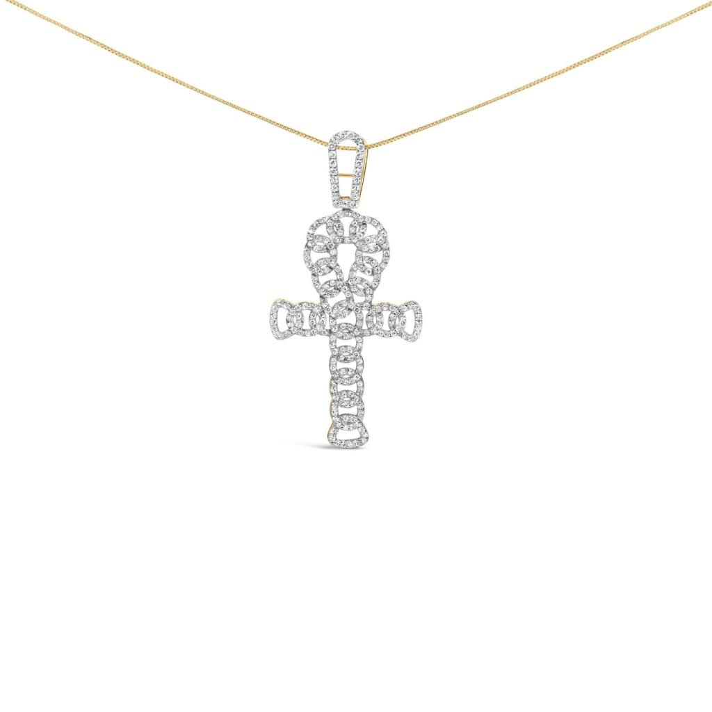 10K Yellow Gold 1.00 Cttw Ankh Cross Pendant (H-I Color, SI1-SI2 Clarity) -18" Inches