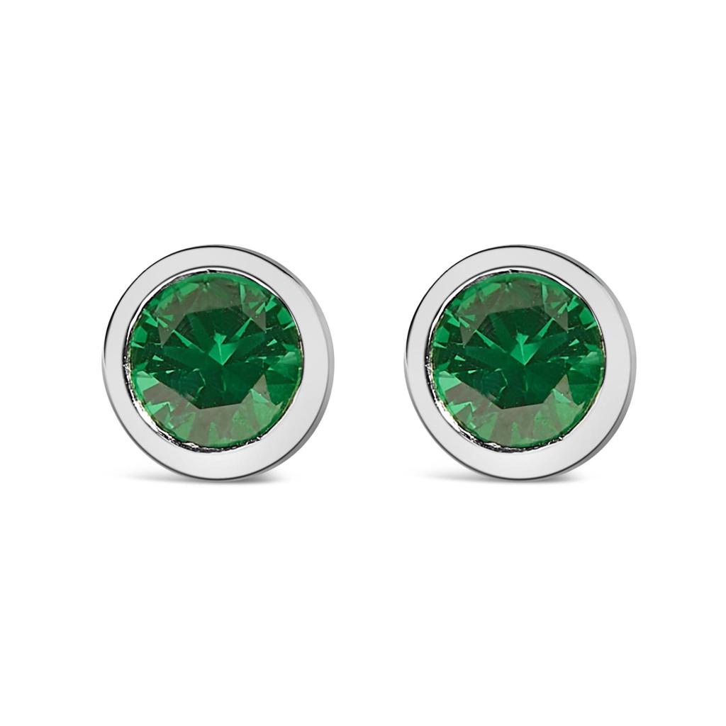 .925 Sterling Silver 6MM Bezel Set Created Gemstone Solitaire Stud Earrings