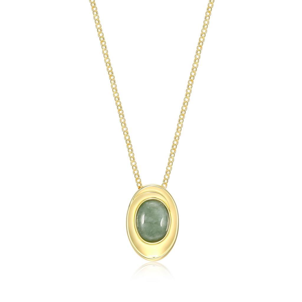 N30LBYT-Y Swirl Oval Jade Rolo Chain Necklace