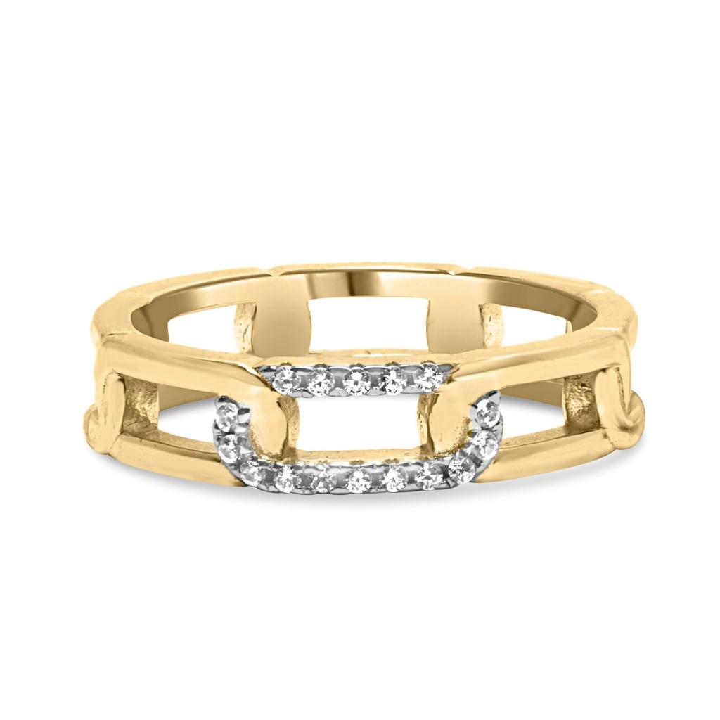 10K Yellow Gold Diamond Accent Paperclip Band Ring (I-J Color, I2-I3 Clarity) Ring Size-7.0