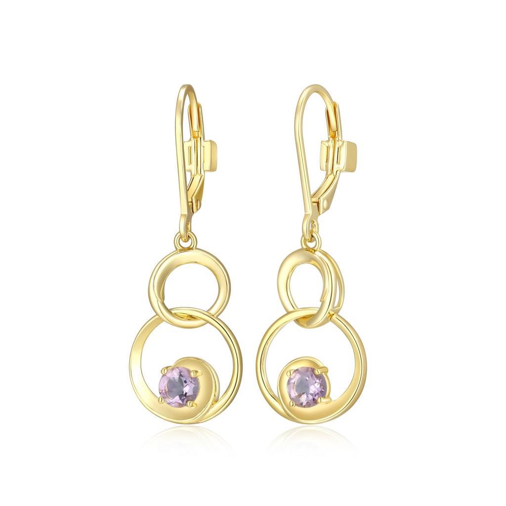 E32LCSY-Y Swirl Round Pink Amethyst Circle Link Dangle Earrings