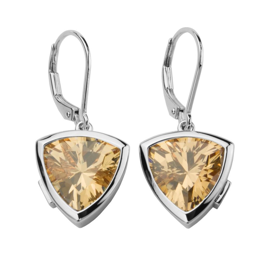E62LABQ-W Triangle Champagne Cubic Zirconia Lever Back Earrings