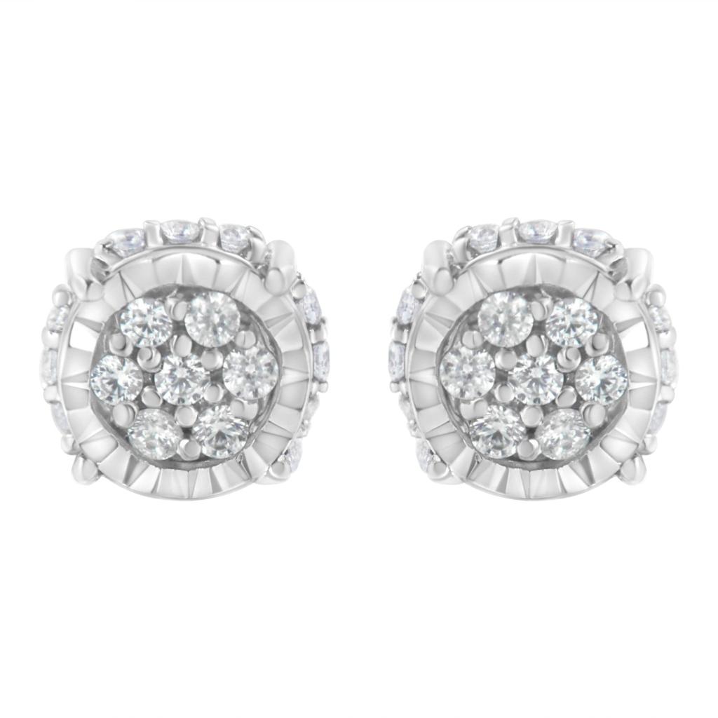 .925 Sterling Silver 1/3 cttw Round-cut Diamond Floral Stud Earring (I-J Clarity, I3 Color)