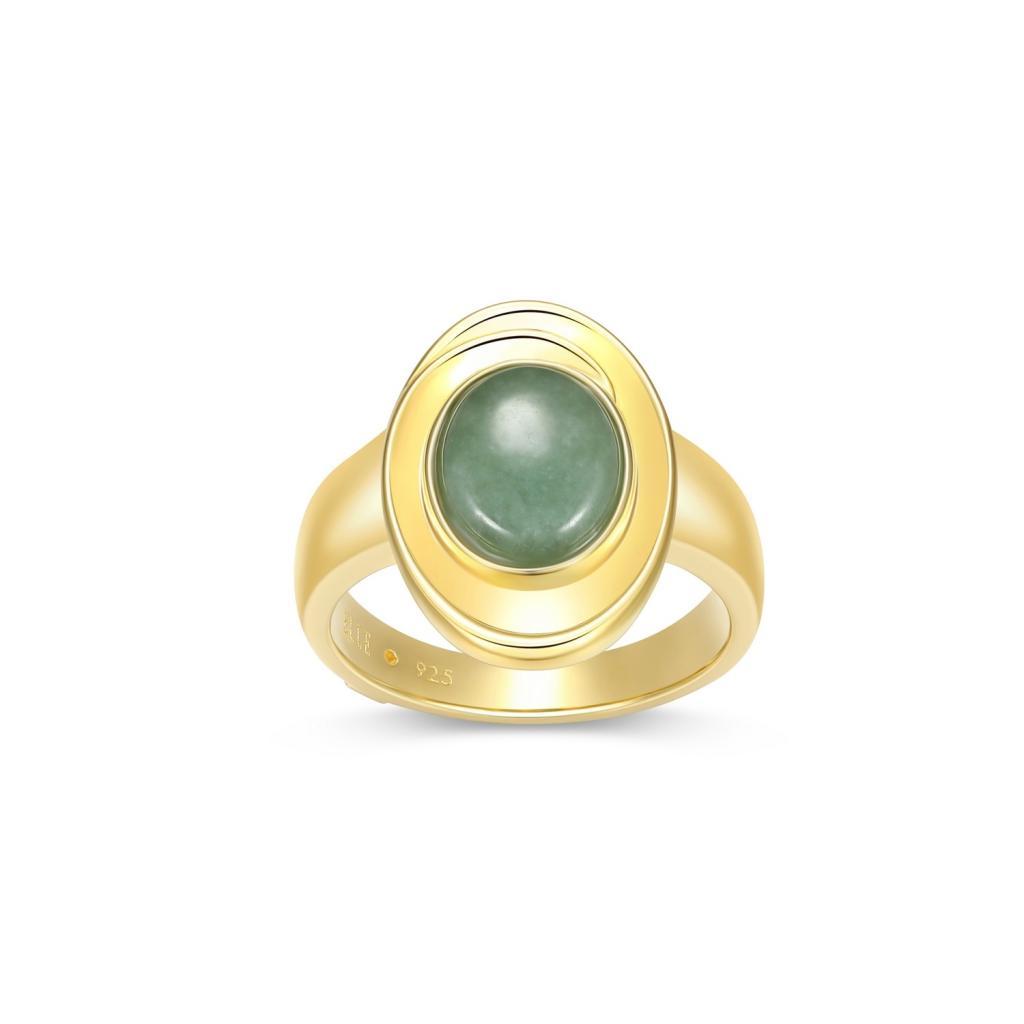 R34LAJH-Y-9 Swirl Oval Green Jade Ring Size 9