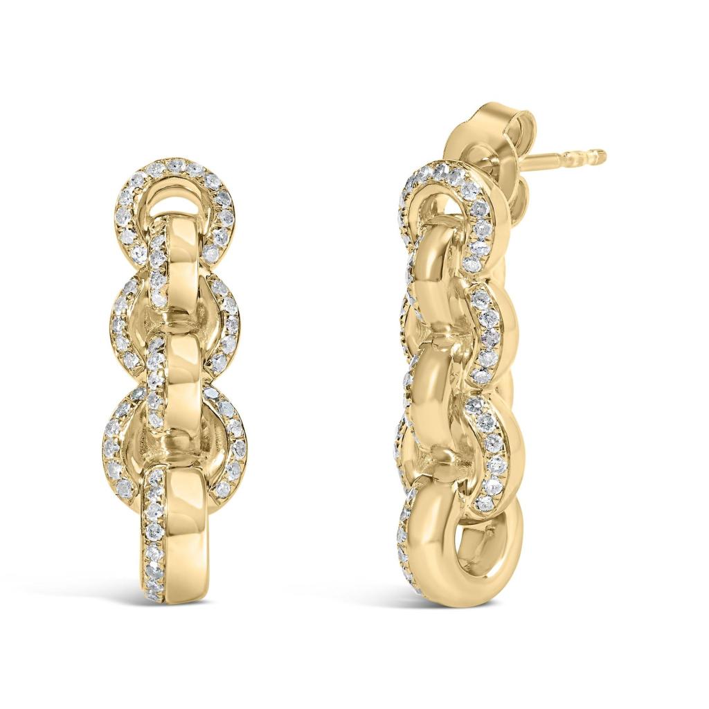 14K Yellow Gold Plated .925 Sterling Silver 1/2 Cttw Diamond Chain Link Drop Earrings (H-I Color, I1-I2 Clarity)