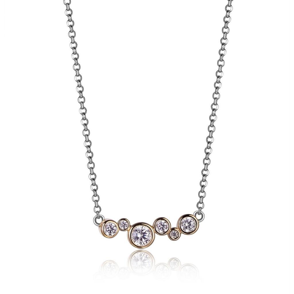 NR0LBC0-2T Bubble Cubic Zirconia Horizontal Bubble Two Tone Necklace