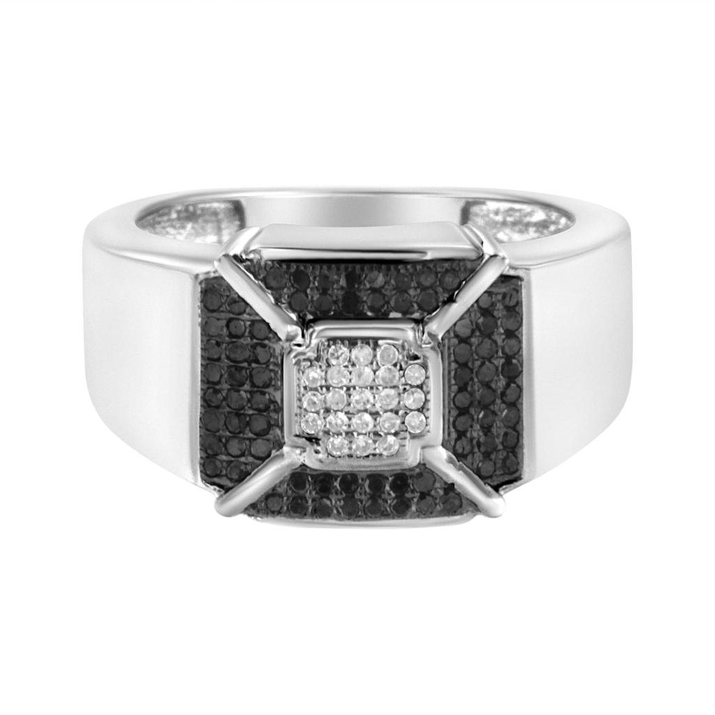 .925 Sterling Silver 3/8 Cttw Composite Enhanced Black and White Diamond Men's Band Ring (H-I, I2-I3) Ring Size-11.0