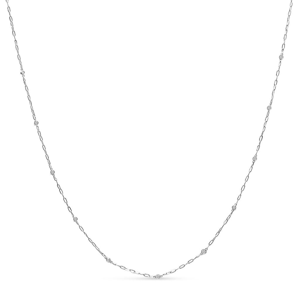 14K White Gold 1/2 Cttw Diamond Bezel Station Paperclip Chain Necklace (H-I Color, SI1-SI2 Clarity) - 18"