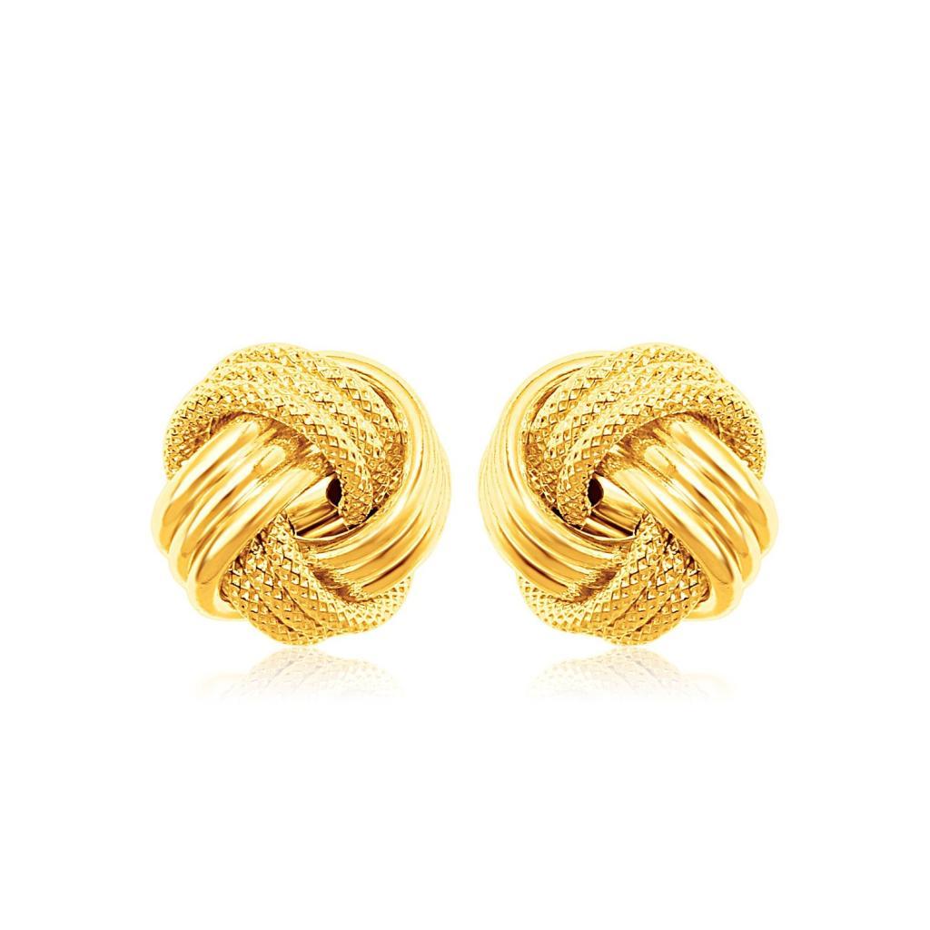 14k Yellow Gold Love Knot with Ridge Texture Earrings