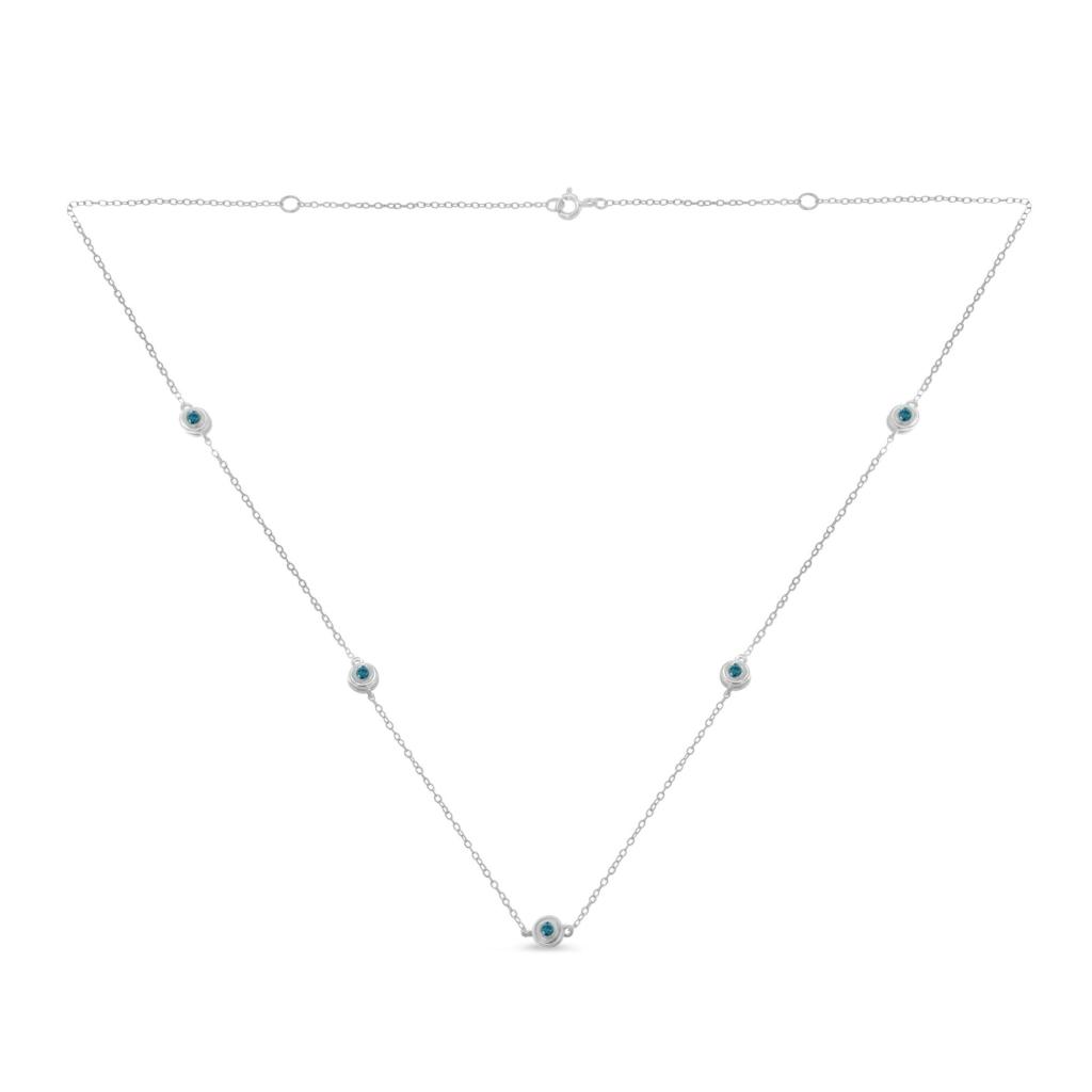 Sterling Silver Treated Blue Color Diamond Station Necklace (1/2 cttw, Blue Color, I2-I3 Clarity)