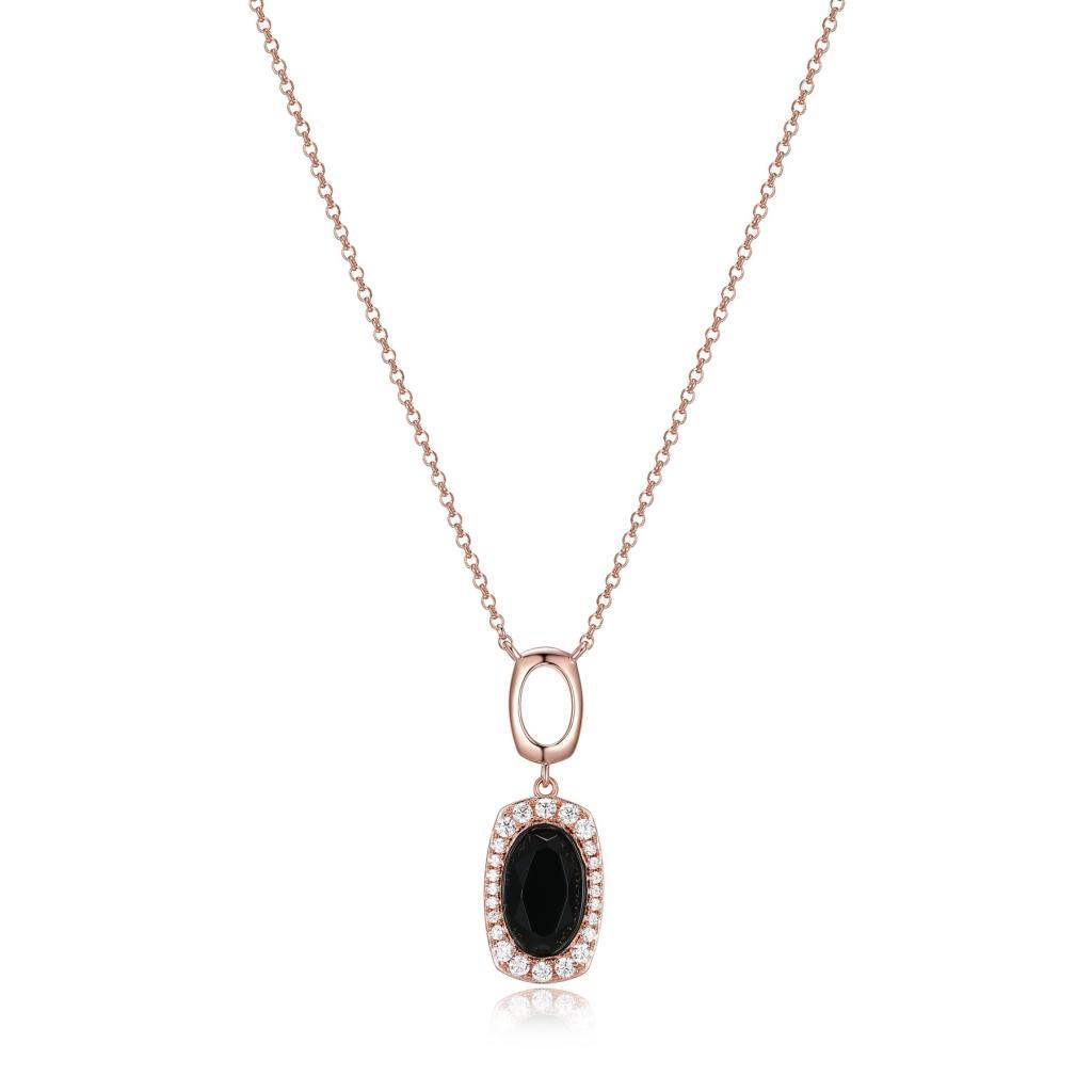 N30LBLK-P Aureole Oval Black Agate and Cubic Zirconia Necklace