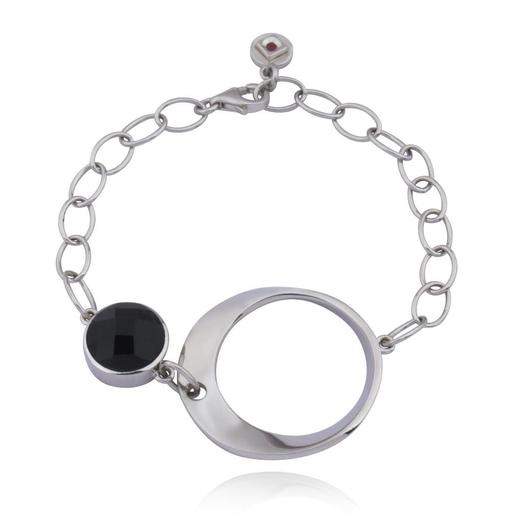 B61L604-W Black Agate Oval Link Bracelet