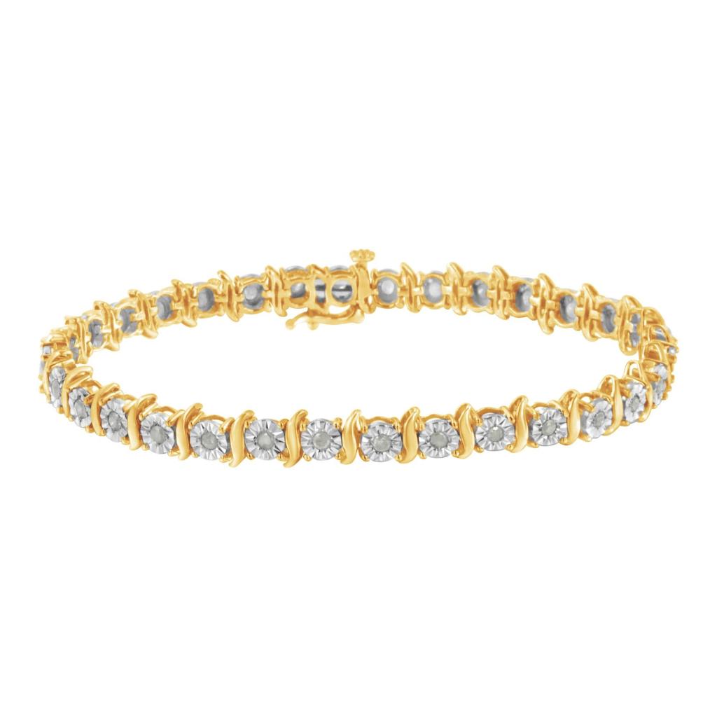 .925 Sterling Silver 1.0 Cttw Diamond S-Curve Link Miracle-Set Tennis Bracelet (I-J Color, I3 Clarity) - Gold