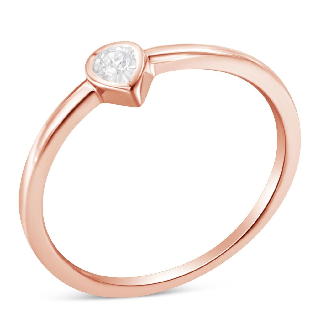 14K Rose Gold Plated .925 Sterling Silver 1/20 Carat Diamond Teardrop Pear-Shaped Miracle Set Petite Fashion Ring (J-K Color, I1-I2 Clarity) Ring Size-6.0