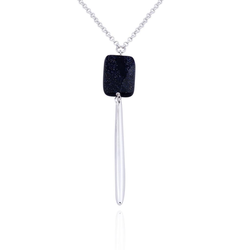 NR0LAB8-W Midnight Blue Gold Stone with Bar Necklace