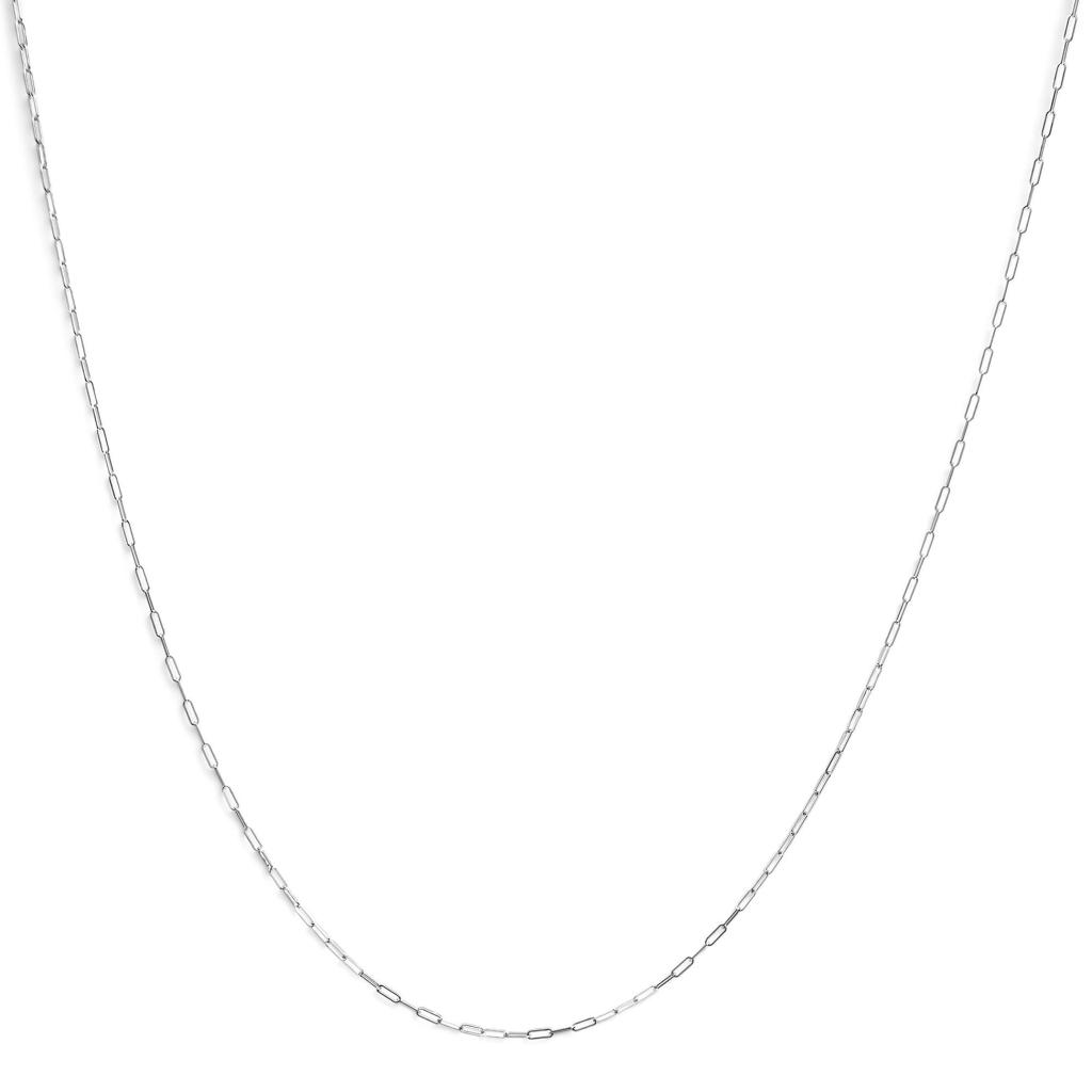 Unisex Solid 14K Gold 1.5mm Paperclip Chain Necklace - White Gold - 18"