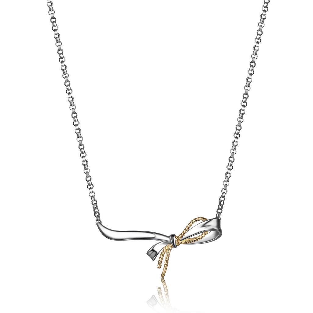 NR0LB88-2T Ribbon Two Tone Horizontal Necklace