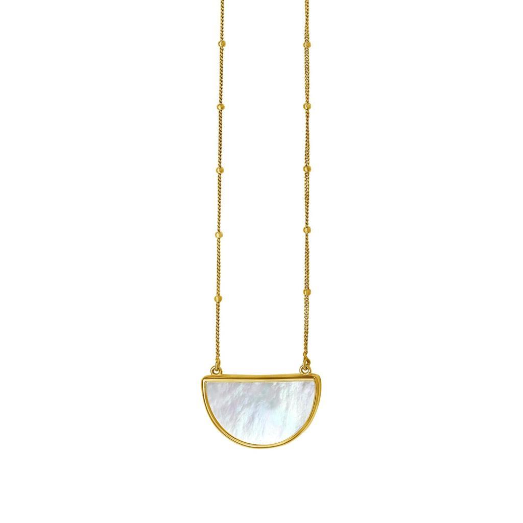 MOP Geometric Gem Half Moon Necklace in 14K Yellow Gold