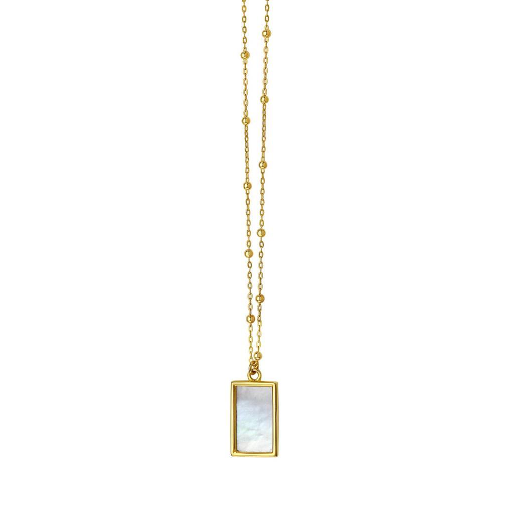MOP Geometric Gem Rectangle Necklace in 14K Yellow Gold