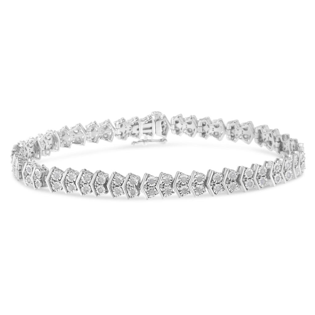 .925 Sterling Silver 1.0 Cttw Chevron 2 Stone Arrow Link Tennis Bracelet (I-J Color, I3 Clarity) - 7
