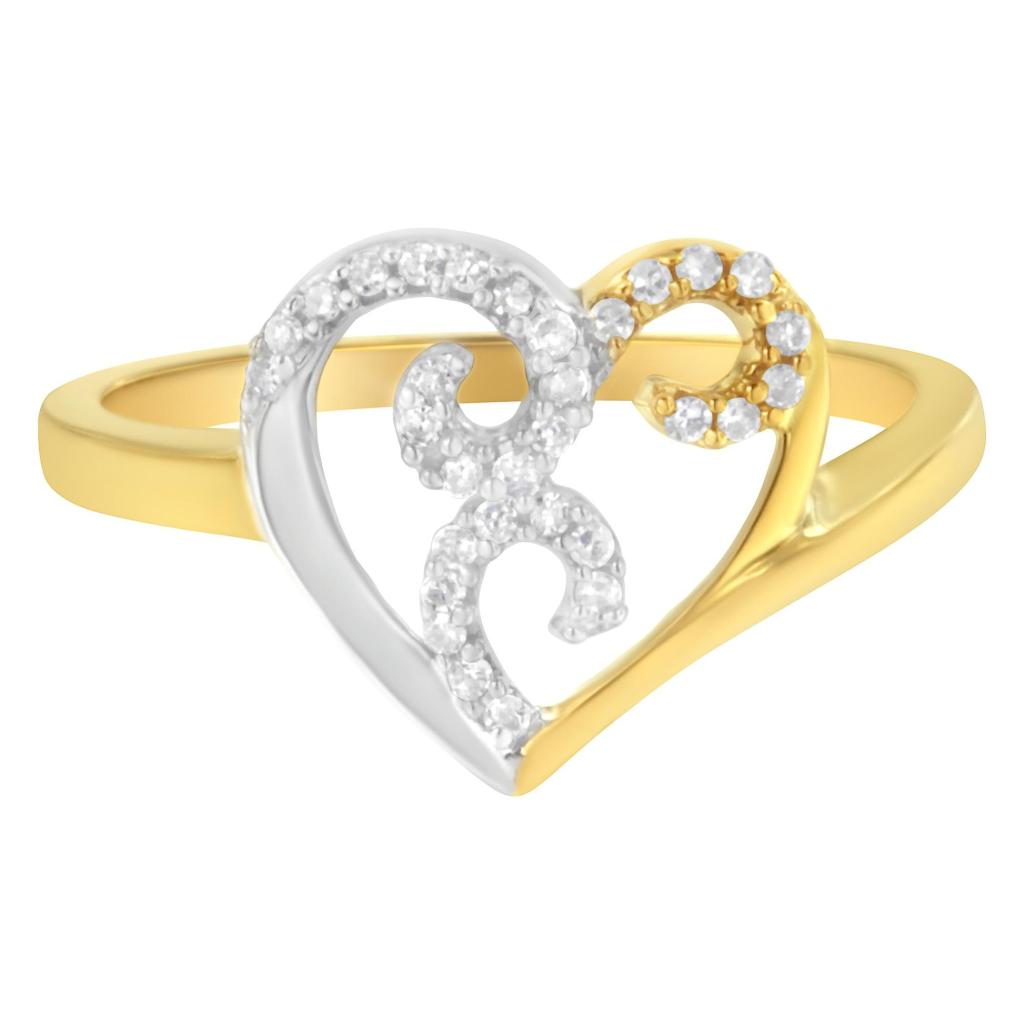 10K Two-Toned Gold Diamond Heart Shape Cluster Ring (1/6 Cttw, H-I Color, I1-I2 Clarity) Ring Size-7.5