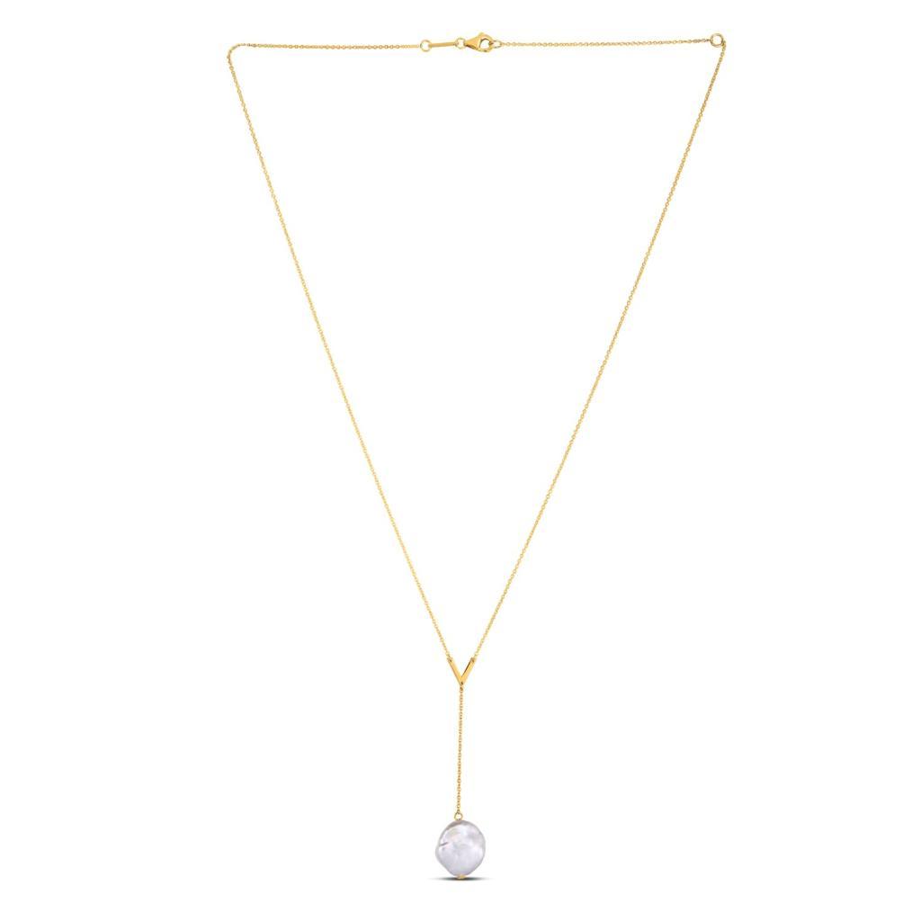 14k Yellow Gold Tesoro Pearl Lariat Necklace