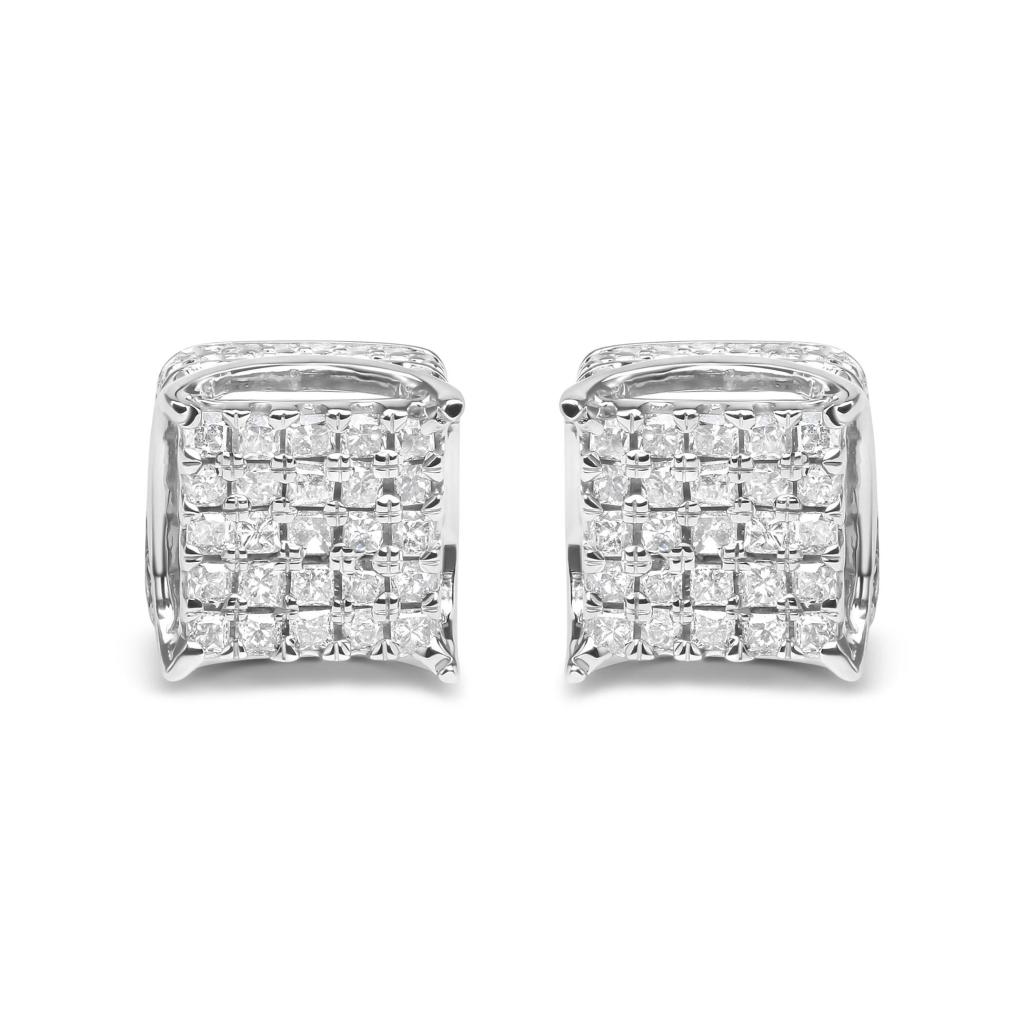 10K White Gold 1/2 Cttw Princess Cut Diamond Square Shaped Multi Stone Stud Earrings (H-I Color, SI1-SI2 Clarity)