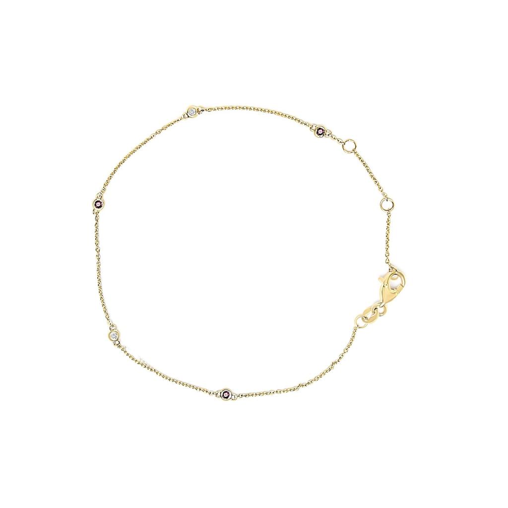 14K Yellow Gold Alternating Red Ruby and White Diamond Bezel Station Chain Bracelet (I-J Color, SI2-I1 Clarity) - 7.5" Inches