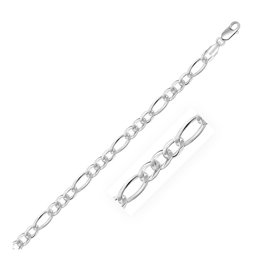Rhodium Plated Sterling Silver Figaro Style Chain (5.40 mm) -18"