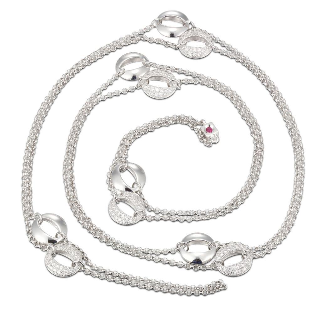 NR0LAL3-W Portal Cubic Zirconia Micro Pave Station Necklace