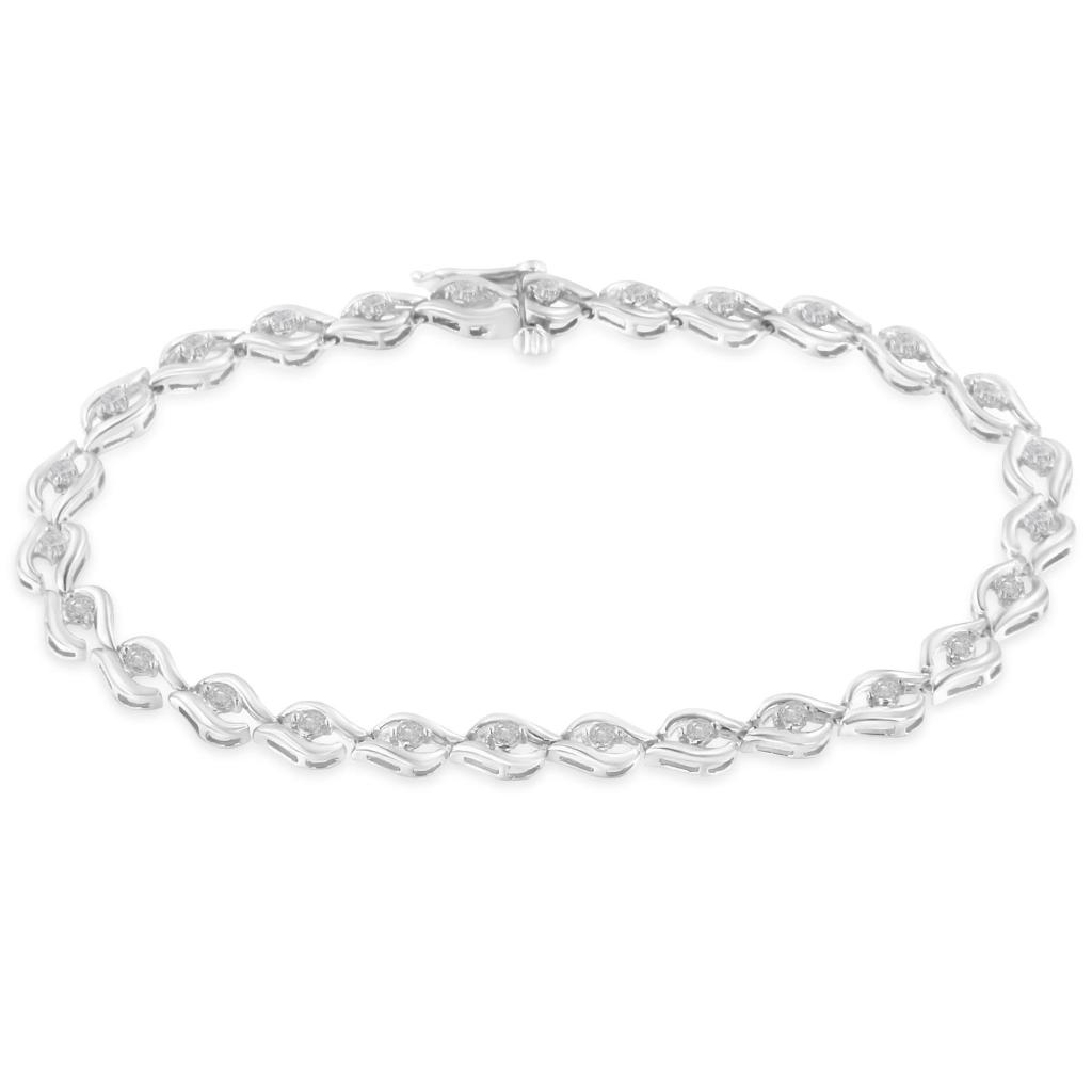 .925 Sterling Silver 1/2 Cttw Rose Cut Diamond Almond Shape Link Tennis Bracelet (I-J Color, I3 Clarity) - 7