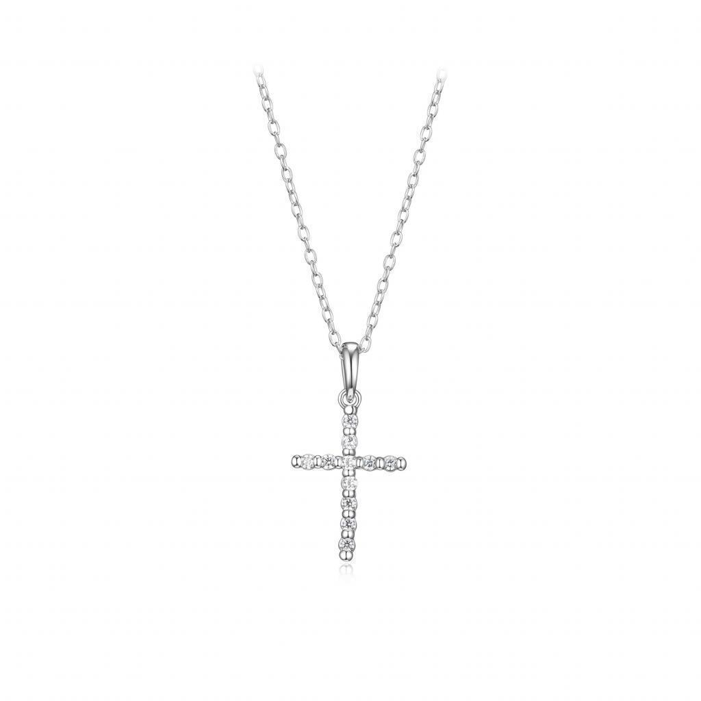 Diamondlite Cubic Zirconia Slim Cross Necklace - Silver