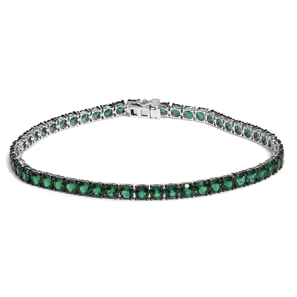 Men's .925 Sterling Silver Created Green Emerald Tennis Bracelet - 8.5" Inches