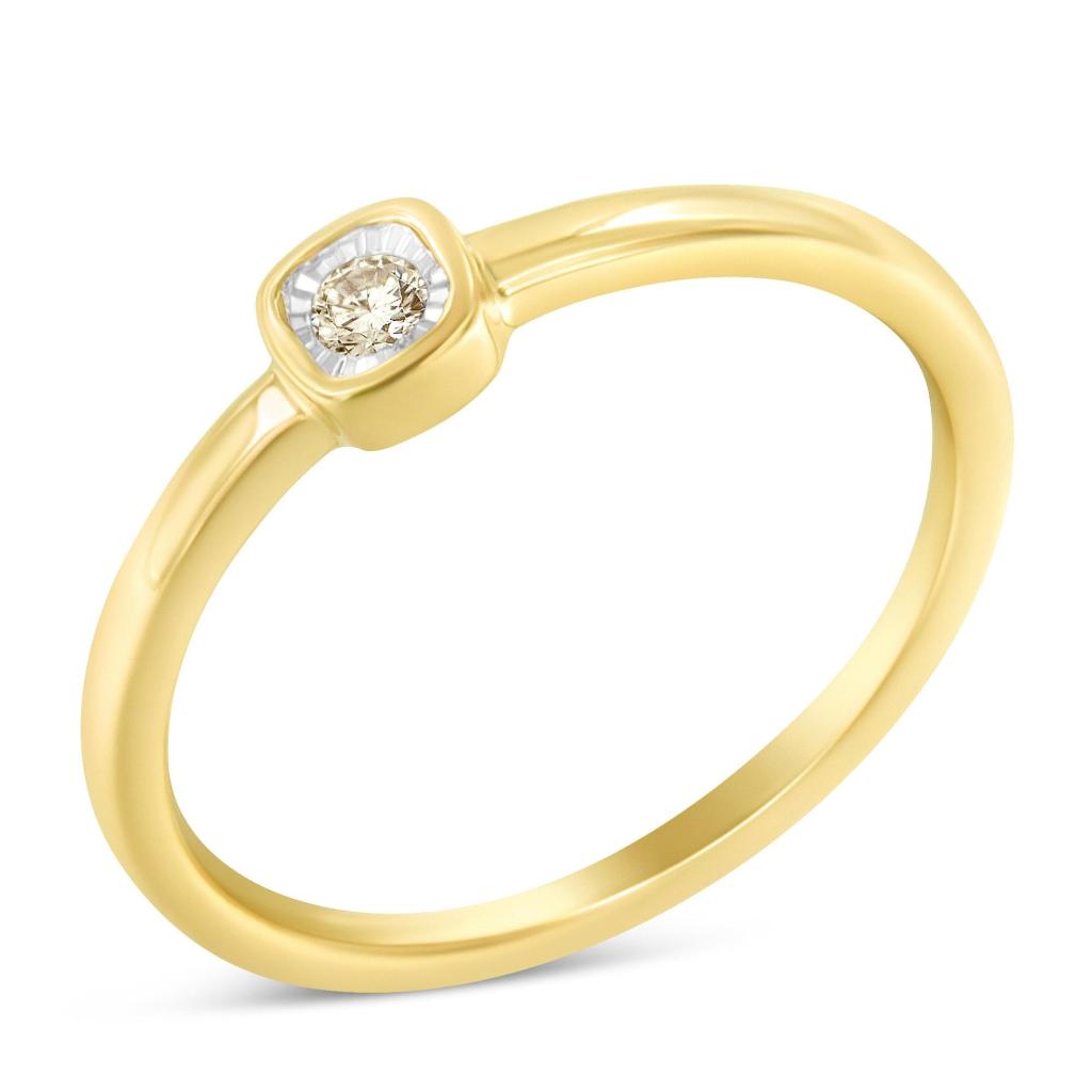 14K Yellow Gold Plated .925 Sterling Silver 1/20 Carat Diamond Square Cushion-Shaped Miracle Set Petite Fashion Promise Ring (J-K Color, I1-I2 Clarity) Ring Size-6.0