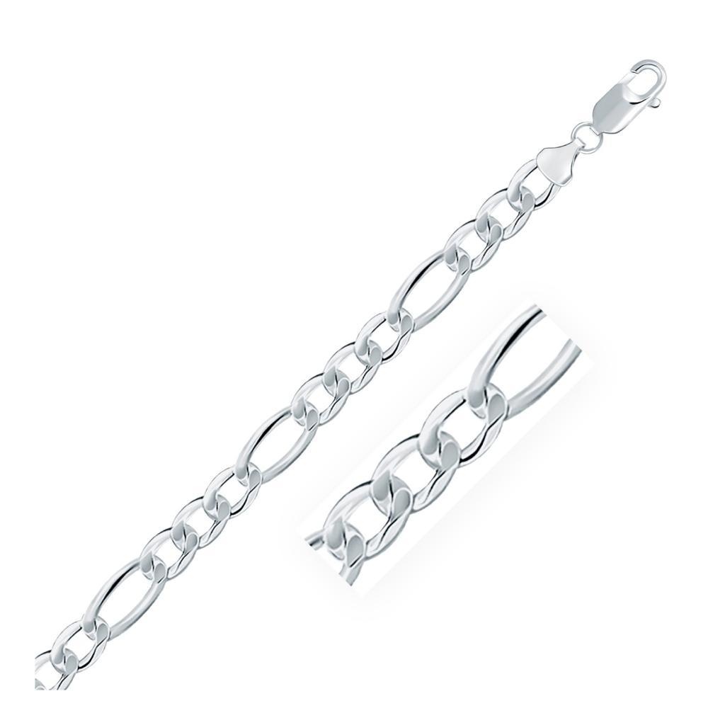 Rhodium Plated Sterling Silver Figaro Style Chain (8.10 mm) -22"